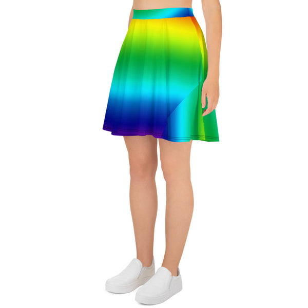 Bright Horizontal Rainbow Color Ombre Print Women's Skater Skirt- Made in USA/EU-Skater Skirt-Heidi Kimura Art LLC