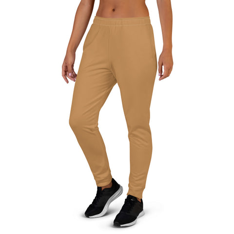 Tan Brown Yellow Women's Joggers, Solid Color Print Premium Printed Skinny Slit Fit Soft Women's Joggers Sweatpants -Made in EU (US Size: XS-3XL) Plus Size Available, Solid Coloured Women's Joggers, Soft Joggers Pants Womens, Brown Womens Joggers Casual Skinny Best Joggers