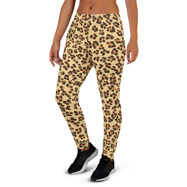 Beige Leopard Women's Joggers, Animal Print Premium Printed Slit Fit Soft Women's Joggers Sweatpants -Made in EU (US Size: XS-3XL) Plus Size Available, Animal Print Women's Joggers, Soft Joggers Pants Womens, Leopard Jogger Pants, Animal Print Jogger Sweatpants