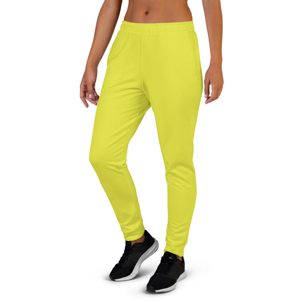 Bright Lemonade Yellow Women's Joggers, Bright Solid Color Premium Printed Slit Fit Soft Women's Joggers Sweatpants -Made in EU (US Size: XS-3XL) Plus Size Available, Solid Coloured Women's Joggers, Soft Joggers Pants Womens, Women's Long Joggers, Women's Soft Joggers, Lightweight Jogger Pants Women's, Women's Athletic Joggers, Women's Jogger Pants