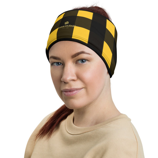 Yellow Black Buffalo Face Mask Coverings, Luxury Premium Quality Cool And Cute One-Size Reusable Washable Scarf Headband Bandana - Made in USA/EU, Face Neck Warmers, Non-Medical Breathable Face Covers, Neck Gaiters, Non-Medical Face Coverings 