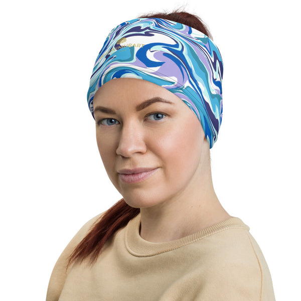 Blue Marble Neck Gaiter, Abstract Face Mask Shield, Luxury Premium Quality Cool And Cute One-Size Reusable Washable Scarf Headband Bandana - Made in USA/EU, Face Neck Warmers, Non-Medical Breathable Face Covers, Neck Gaiters 