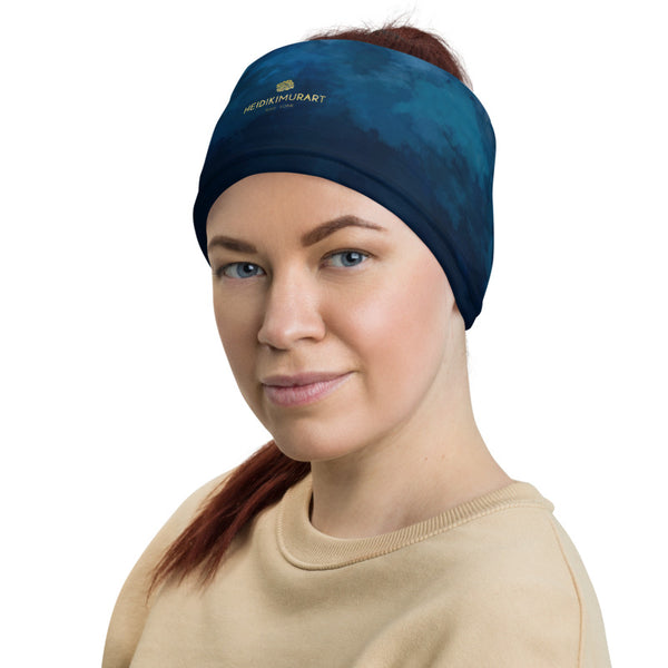 Dark Blue Face Mask Shield, Tie Dye Print Luxury Premium Quality Cool And Cute One-Size Reusable Washable Scarf Headband Bandana - Made in USA/EU, Face Neck Warmers, Non-Medical Breathable Face Covers, Neck Gaiters  