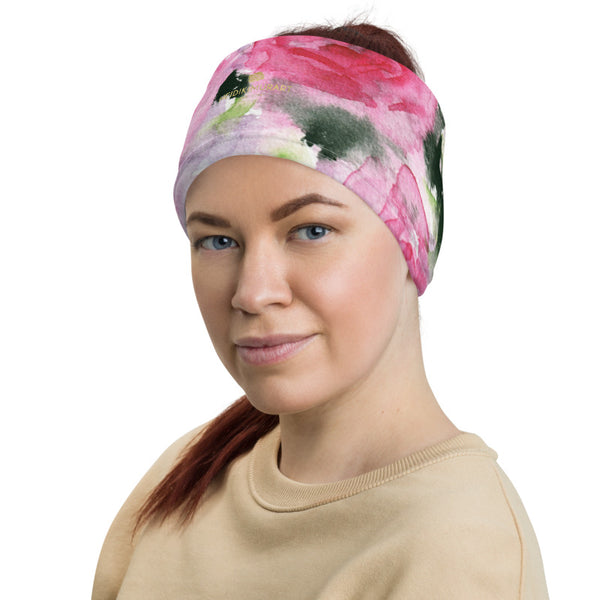 Pink Floral Face Mask, Classic Rose Flower Print Luxury Premium Quality Cool And Cute One-Size Reusable Washable Scarf Headband Bandana - Made in USA/EU, Face Neck Warmers, Non-Medical Breathable Face Covers, Neck Gaiters  