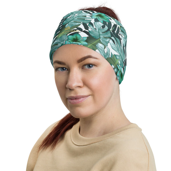 Green Tropical Print Neck Gaiter, Palm Leaf Print Face Mask Shield, Luxury Premium Quality Cool And Cute One-Size Reusable Washable Scarf Headband Bandana - Made in USA/EU, Face Neck Warmers, Non-Medical Breathable Face Covers, Neck Gaiters  
