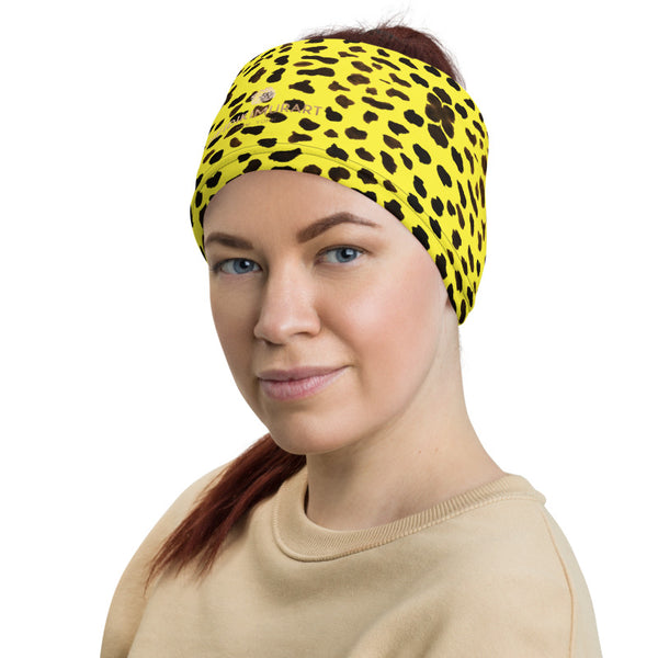  Yellow Leopard Cheetah Neck Gaiter, Animal Print Luxury Premium Quality Cool And Cute One-Size Reusable Washable Scarf Headband Bandana - Made in USA/EU, Face Neck Warmers, Non-Medical Breathable Face Covers, Neck Gaiters  
