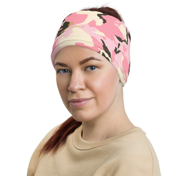 Pink Brown Camo Neck Gaiter, Army Camouflage Military Face Mask Shield, Luxury Premium Quality Cool And Cute One-Size Reusable Washable Scarf Headband Bandana - Made in USA/EU, Face Neck Warmers, Non-Medical Breathable Face Covers, Neck Gaiters  