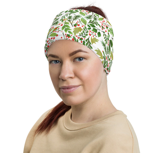 White Floral Face Mask, Christmas Print Luxury Premium Quality Cool And Cute One-Size Reusable Washable Scarf Headband Bandana - Made in USA/EU, Face Neck Warmers, Non-Medical Breathable Face Covers, Neck Gaiters  