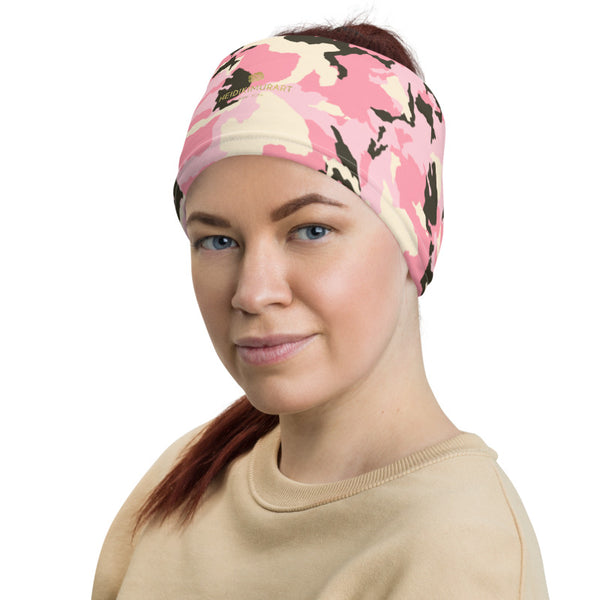 Pink Camo Face Mask Coverings, Army Military Camouflage Print Luxury Premium Quality Cool And Cute One-Size Reusable Washable Scarf Headband Bandana - Made in USA/EU, Face Neck Warmers, Non-Medical Breathable Face Covers, Neck Gaiters, Non-Medical Face Coverings 