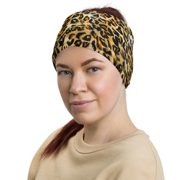 Leopard Face Mask Shield, Animal Print Headband Bandana Wristband-Made in USA/EU-Neck Gaiter-Printful-Heidi Kimura Art LLC