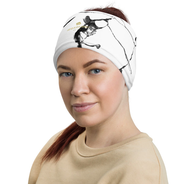 White Marble Face Mask, Marble Print Luxury Premium Quality Cool And Cute One-Size Reusable Washable Scarf Headband Bandana - Made in USA/EU, Face Neck Warmers, Non-Medical Breathable Face Covers, Neck Gaiters  