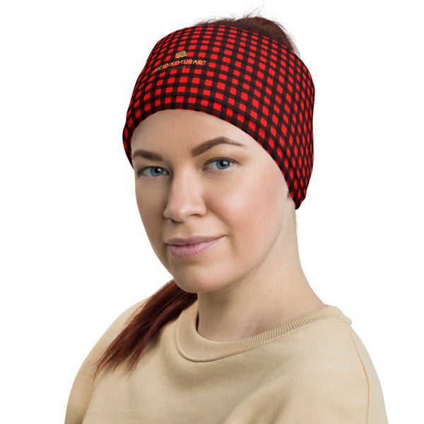 Red Black Buffalo Face Mask Coverings, Plaid Print Luxury Premium Quality Cool And Cute One-Size Reusable Washable Scarf Headband Bandana - Made in USA/EU, Face Neck Warmers, Non-Medical Breathable Face Covers, Neck Gaiters, Non-Medical Face Coverings 