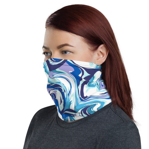 Blue Marble Neck Gaiter, Abstract Face Mask Shield, Luxury Premium Quality Cool And Cute One-Size Reusable Washable Scarf Headband Bandana - Made in USA/EU, Face Neck Warmers, Non-Medical Breathable Face Covers, Neck Gaiters 