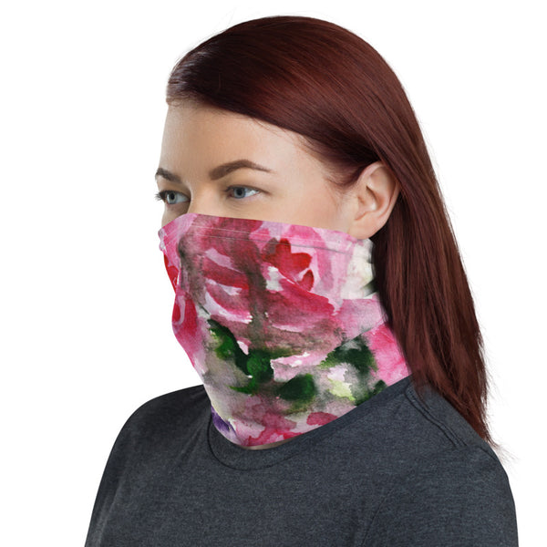 Pink Floral Face Mask, Classic Rose Flower Print Luxury Premium Quality Cool And Cute One-Size Reusable Washable Scarf Headband Bandana - Made in USA/EU, Face Neck Warmers, Non-Medical Breathable Face Covers, Neck Gaiters  