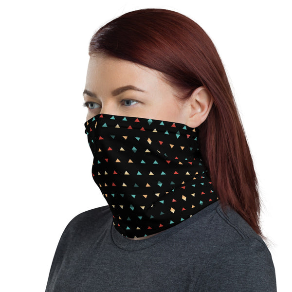Black Triangles Face Mask Shield, Geometric Luxury Premium Quality Cool And Cute One-Size Reusable Washable Scarf Headband Bandana - Made in USA/EU, Face Neck Warmers, Non-Medical Breathable Face Covers, Neck Gaiters  