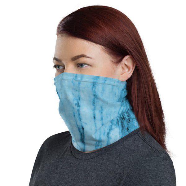 Blue Marble Face Mask Shield, Marble Print Luxury Premium Quality Cool And Cute One-Size Reusable Washable Scarf Headband Bandana - Made in USA/EU, Face Neck Warmers, Non-Medical Breathable Face Covers, Neck Gaiters  
