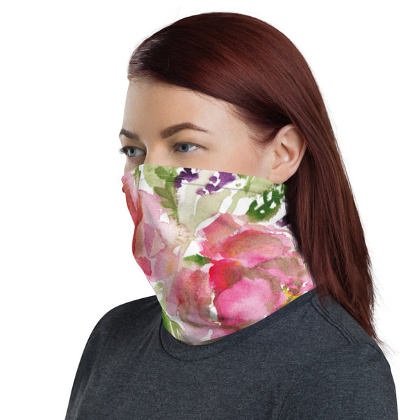 Pink Rose Floral Face Mask, Rose Flower Floral Print Luxury Premium Quality Cool And Cute One-Size Reusable Washable Scarf Headband Bandana - Made in USA/EU, Face Neck Warmers, Non-Medical Breathable Face Covers, Neck Gaiters  