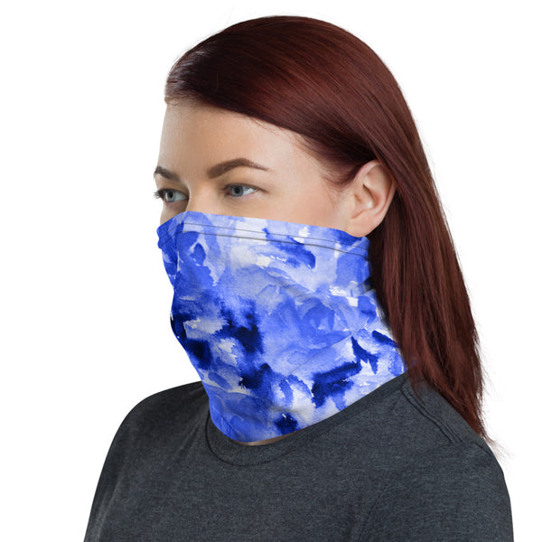 Blue Rose Face Mask Shield, Abstract Floral Print Luxury Premium Quality Cool And Cute One-Size Reusable Washable Scarf Headband Bandana - Made in USA/EU, Face Neck Warmers, Non-Medical Breathable Face Covers, Neck Gaiters  