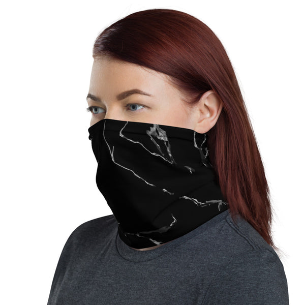 Black Marble Face Mask Shield, Marble Print Luxury Premium Quality Cool And Cute One-Size Reusable Washable Scarf Headband Bandana - Made in USA/EU, Face Neck Warmers, Non-Medical Breathable Face Covers, Neck Gaiters  
