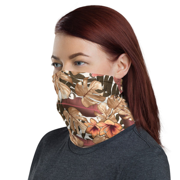 Fall Tropical Leaf Face Mask, Washable Reusable Designer Neck Gaiter-Heidi Kimura Art LLC-Heidi Kimura Art LLC