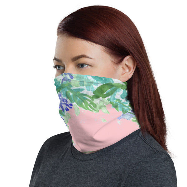 Pink Lavender Neck Gaiter, Floral Print Soft Elegant Luxury Premium Quality Cool And Cute One-Size Reusable Washable Scarf Headband Bandana - Made in USA/EU, Face Neck Warmers, Non-Medical Breathable Face Covers, Neck Gaiters For Women