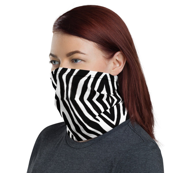 Zebra Stripe Neck Gaiter, Animal Print Luxury Premium Quality Cool And Cute One-Size Reusable Washable Scarf Headband Bandana - Made in USA/EU, Face Neck Warmers, Non-Medical Breathable Face Covers, Neck Gaiters  