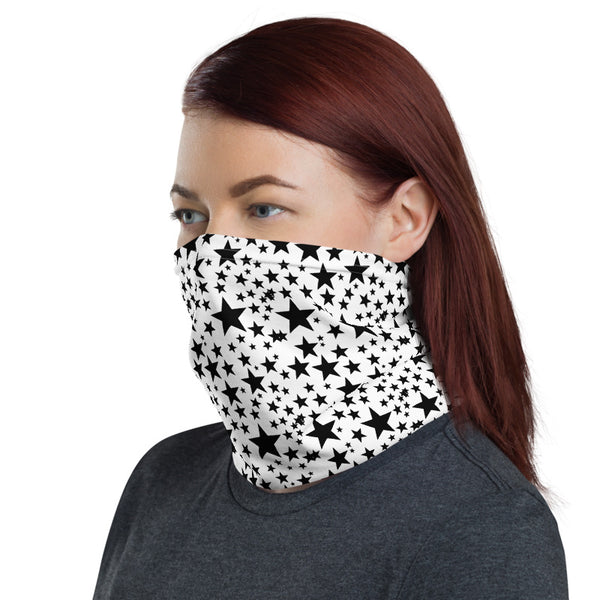 Black Stars Face Mask, Black Stars Pattern Print Face Mask Shield, Luxury Premium Quality Cool And Cute One-Size Reusable Washable Scarf Headband Bandana - Made in USA/EU, Face Neck Warmers, Non-Medical Breathable Face Covers, Neck Gaiters  