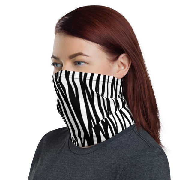 Zebra Print Neck Gaiter, Animal Print Face Mask Shield, Luxury Premium Quality Cool And Cute One-Size Reusable Washable Scarf Headband Bandana - Made in USA/EU, Face Neck Warmers, Non-Medical Breathable Face Covers, Neck Gaiters  