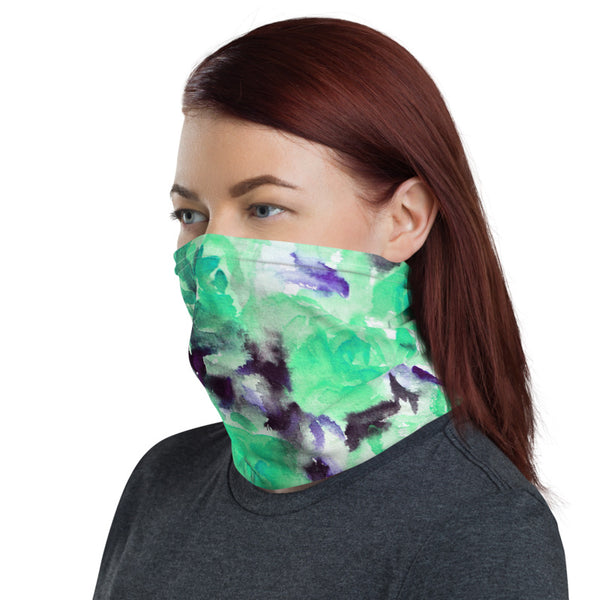 Turquoise Blue Floral Neck Gaiter, Abstract Face Mask Shield, Luxury Premium Quality Cool And Cute One-Size Reusable Washable Scarf Headband Bandana - Made in USA/EU, Face Neck Warmers, Non-Medical Breathable Face Covers, Neck Gaiters  