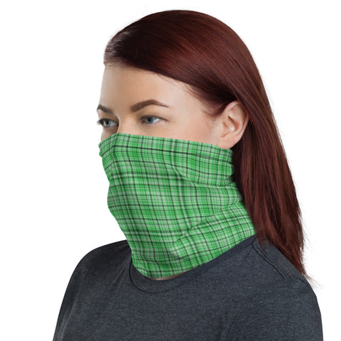 Green Plaid Face Mask Shield, Plaid Tartan Print Luxury Premium Quality Cool And Cute One-Size Reusable Washable Scarf Headband Bandana - Made in USA/EU, Face Neck Warmers, Non-Medical Breathable Face Covers, Neck Gaiters  