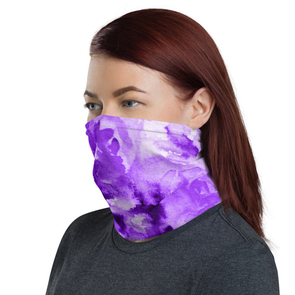 Purple Floral Neck Gaiter, Abstract Washable Luxury Premium Quality Cool And Cute One-Size Reusable Washable Scarf Headband Bandana - Made in USA/EU, Face Neck Warmers, Non-Medical Breathable Face Covers, Neck Gaiters  