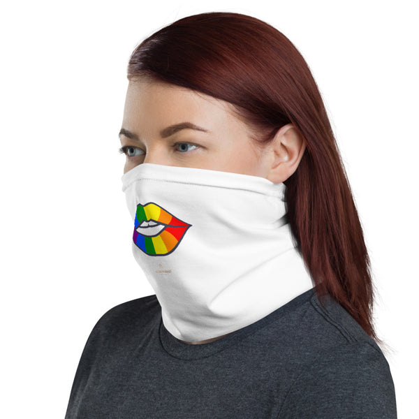Funny Lips Neck Gaiter, Gay Pride Parade Neck Gaiter, White Face Mask Shield, Luxury Premium Quality Cool And Cute One-Size Reusable Washable Scarf Headband Bandana - Made in USA/EU, Face Neck Warmers, Non-Medical Breathable Face Covers, Neck Gaiters  