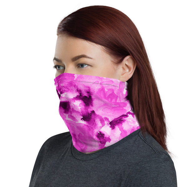 Hot Pink Rose Face Mask Shield, Abstract Floral Print Luxury Premium Quality Cool And Cute One-Size Reusable Washable Scarf Headband Bandana - Made in USA/EU, Face Neck Warmers, Non-Medical Breathable Face Covers, Neck Gaiters  