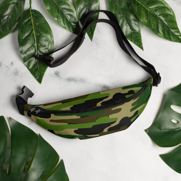 Original Green Camo Camouflage Designer Waist Belt Bag Fanny Pack- Made in USA/EU-Fanny Pack-Heidi Kimura Art LLC