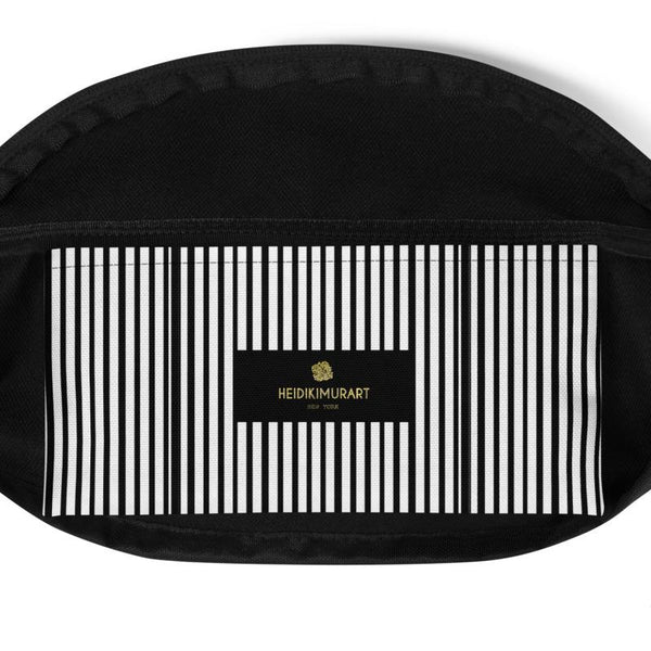 Vertical Black White Striped Print Designer Fanny Pack Festival Belt Bag - Made in USA-Fanny Pack-Heidi Kimura Art LLC