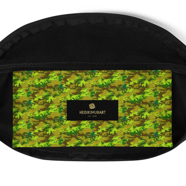 Bright Green Camo Army Camouflage Print Designer Fanny Pack Belt Bag- Made in USA-Fanny Pack-Heidi Kimura Art LLC