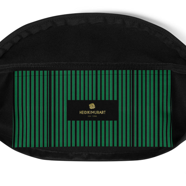 Modern Green Black Stripe Print Designer Premium Fanny Pack Waist Bag - Made in USA-Fanny Pack-Heidi Kimura Art LLC