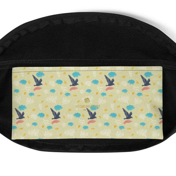Birds Print Fanny Pack, Mini Over The Shoulder Water Repellent Best Bag- Made in USA/EU-Fanny Pack-Heidi Kimura Art LLC