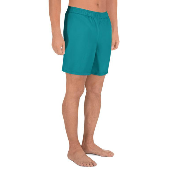Bright Teal Blue Solid Color Print Premium Men's Athletic Long Shorts - Made in Europe-Men's Long Shorts-Heidi Kimura Art LLC Teal Blue Men's Shorts, Bright Teal Blue Solid Color Print Premium Quality Men's Athletic Long Fashion Shorts (US Size: XS-3XL) Made in Europe