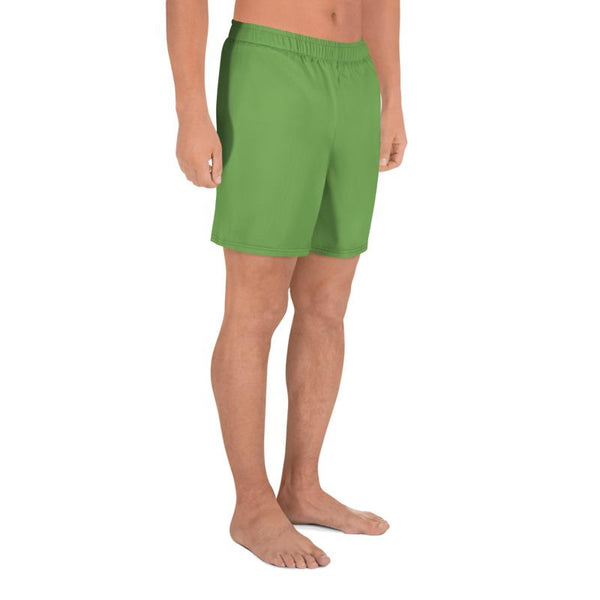 Green Men's Athletic Long Workout Shorts, Solid Color Print Premium Shorts -Made in EU-Men's Long Shorts-Heidi Kimura Art LLC