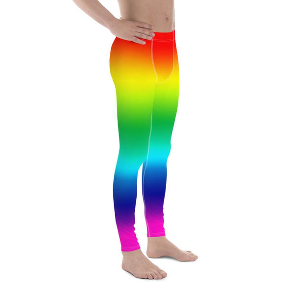 Rainbow Ombre Print Meggings, Best Gay Pride Men's Leggings Pants- Made in USA/ EU-Men's Leggings-Heidi Kimura Art LLC Rainbow Ombre Print Meggings, Vibrant Best Rainbow Ombre Gay Pride Colorful Premium Classic Elastic Comfy Men's Leggings Fitted Tights Pants - Made in USA/EU/MX (US Size: XS-3XL) Spandex Meggings Men's Workout Gym Tights Leggings, Compression Tights, Kinky Fetish Men Pants