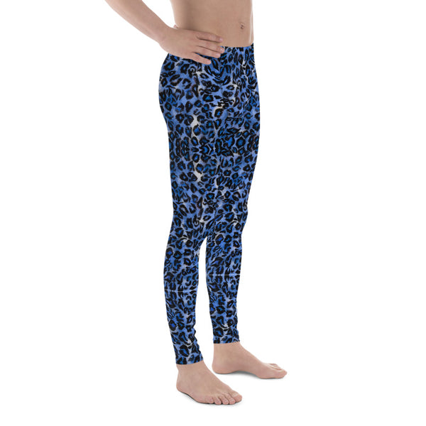 Dark Blue Leopard Meggings, Animal Print Premium Elastic Comfy Men's Leggings Fitted Tights Pants - Made in USA/EU (US Size: XS-3XL) Spandex Meggings Men's Workout Gym Tights Leggings, Compression Tights, Kinky Fetish Men Pants