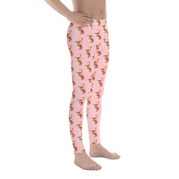 Pink Flamingo Men's Leggings, Cute Bird Print Sexy Meggings Men's Workout Gym Tights Leggings, Men's Compression Tights Pants - Made in USA/ EU (US Size: XS-3XL)