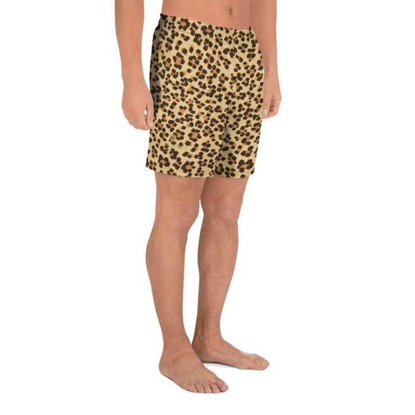 Brown Leopard Animal Print Men's Athletic Best Workout Long Shorts- Made in EU-Men's Long Shorts-Heidi Kimura Art LLC Brown Leopard Men's Shorts, Modern Brown Leopard Animal Print  Men's Athletic Best Long Shorts- Made in EU (US Size: XS-3XL) Best Men's Workout Shorts