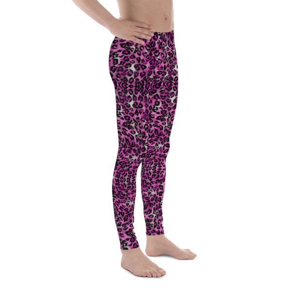 Pink Leopard Print Men's Leggings, Sexy Animal Print Meggings