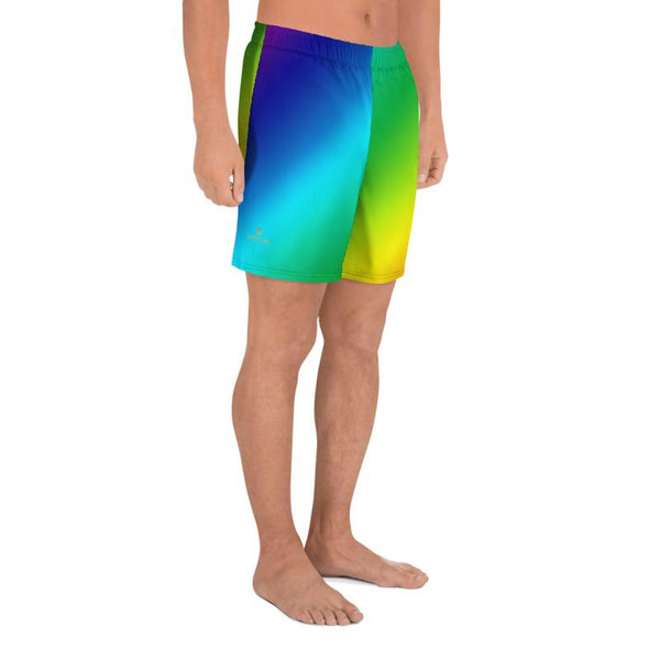 Rainbow Diagonal Ombre Print Men's Athletic Best Workout Long Shorts- Made in EU-Men's Long Shorts-Heidi Kimura Art LLC