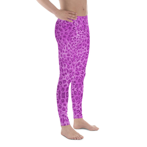 Pink Leopard Men's Leggings, Animal Print Sexy Party Meggings Compression Tights-Heidikimurart Limited -Heidi Kimura Art LLC Pink Leopard Print Men's Leggings, Pink Animal Print Leopard Modern Meggings, Men's Leggings Tights Pants - Made in USA/EU/MX (US Size: XS-3XL) Sexy Meggings Men's Workout Gym Tights Leggings