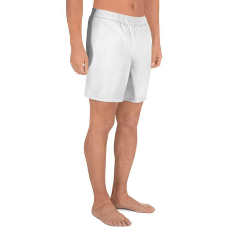 Bright Titanium White Solid Color Print Premium Men's Long Shorts-Made in Europe-Men's Long Shorts-Heidi Kimura Art LLC White Men's Long Shorts, Bright Titanium White Solid Color Print Premium Quality Men's Athletic Long Fashion Shorts (US Size: XS-3XL) Made in Europe