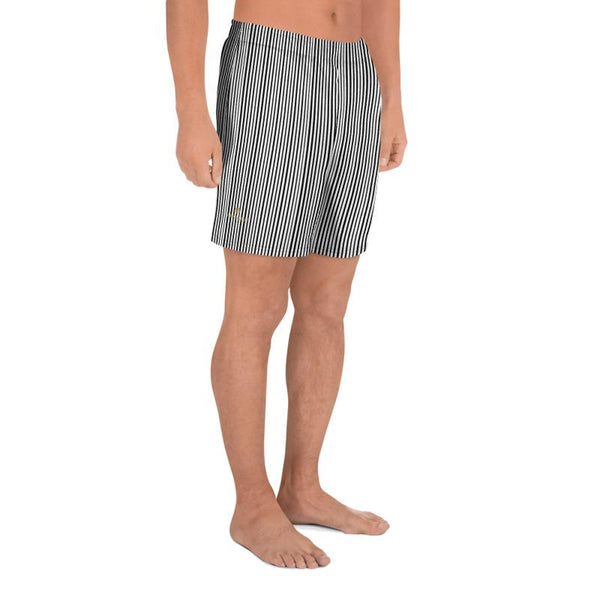 Minimalist Striped Men's Shorts, Best Black White Striped Print Men's Shorts- Made in EU-Men's Long Shorts-Heidi Kimura Art LLC