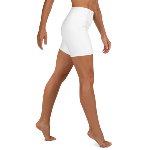 Solid White Color Workout Gym Fitness Pants, High Waist Yoga Shorts- Made in USA-Yoga Shorts-Heidi Kimura Art LLC